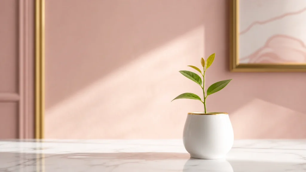 白い陶器の鉢から芽吹く植物が成長と変容を象徴するイメージ